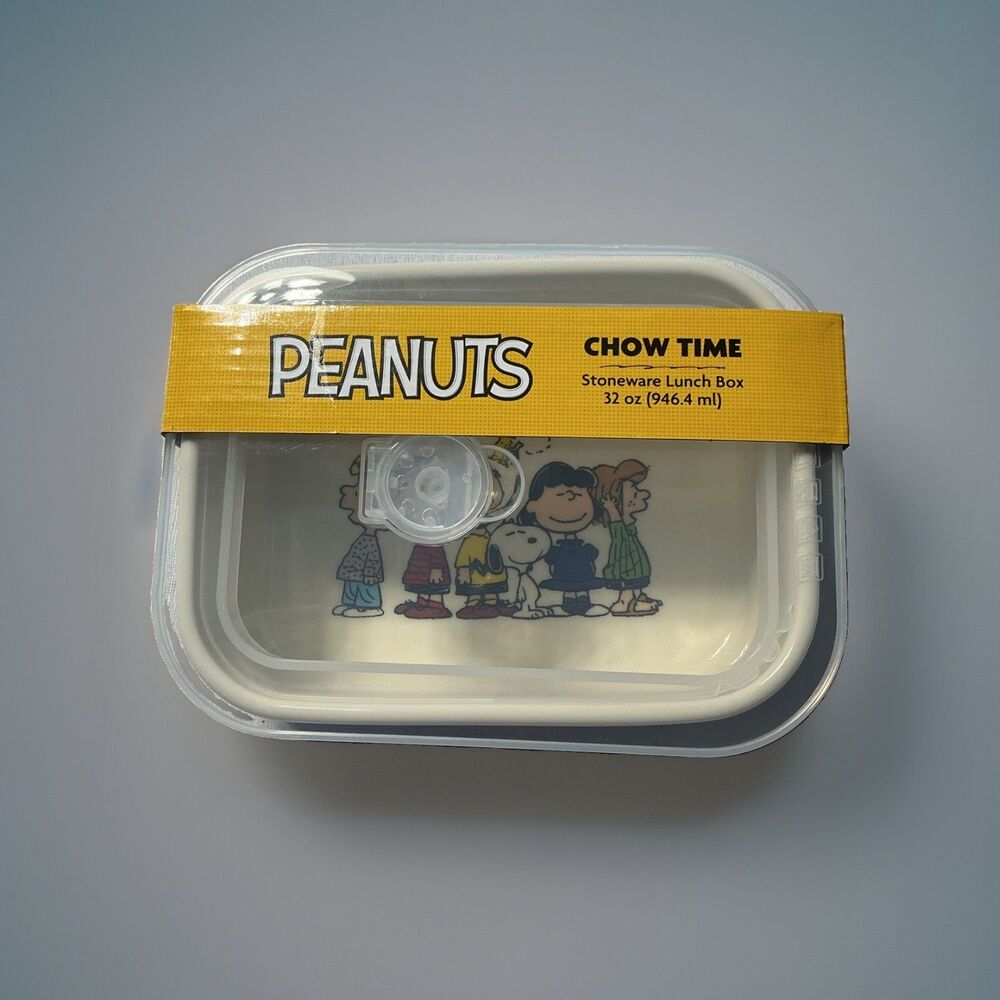 Peanuts Snoopy & The Gang Chow Time Stoneware Lunch Box W Lid 7.25”x5.25” EUC